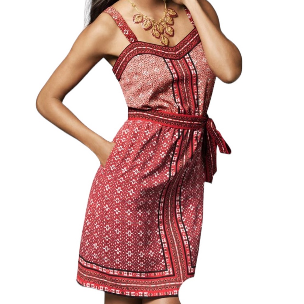 White House Black Market Orange/White/Black Tile Print Sleeveless Chemise Dress